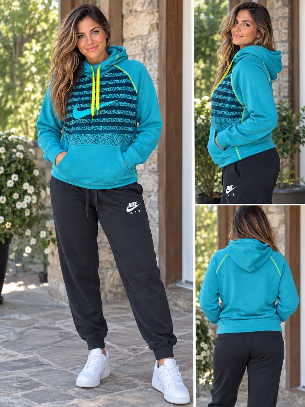 Nike Teal  women's large Hoodie with black Nike air joggers outfit
